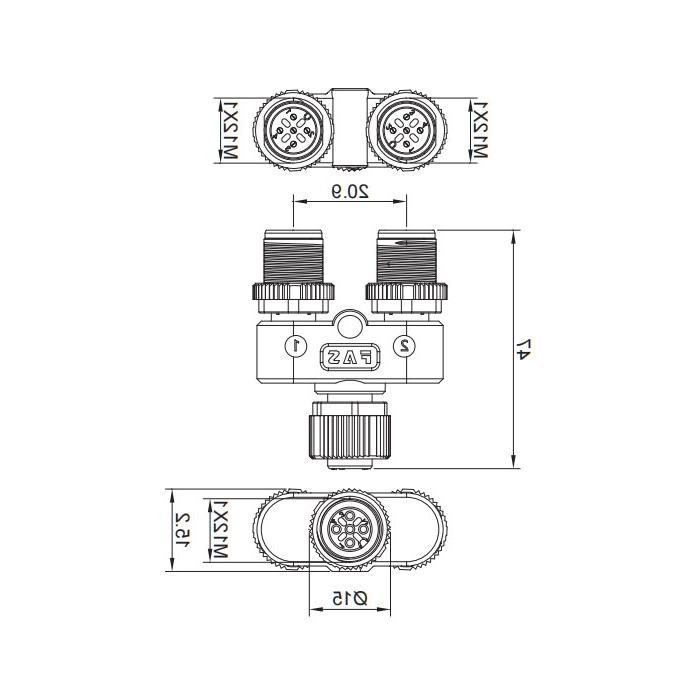 M12 5Pin母/2M12 5Pin公，y型连接器，644446